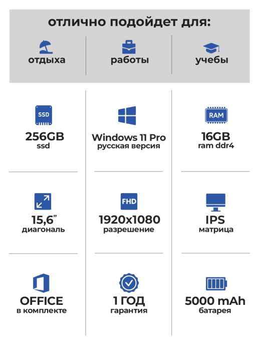 Ноутбук для работы и учебы XU15 Intel N95 IrisXe Full Hd 60 Hz