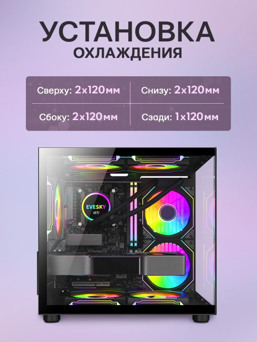 Корпус игровой EVESKY Q3 + 3 ARGB Кулера Черный